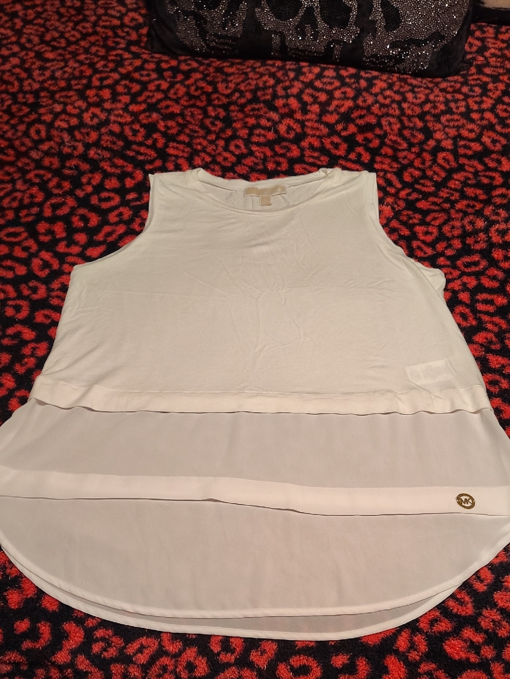 Michael Kors Cream Layered Chiffon Hem Tank